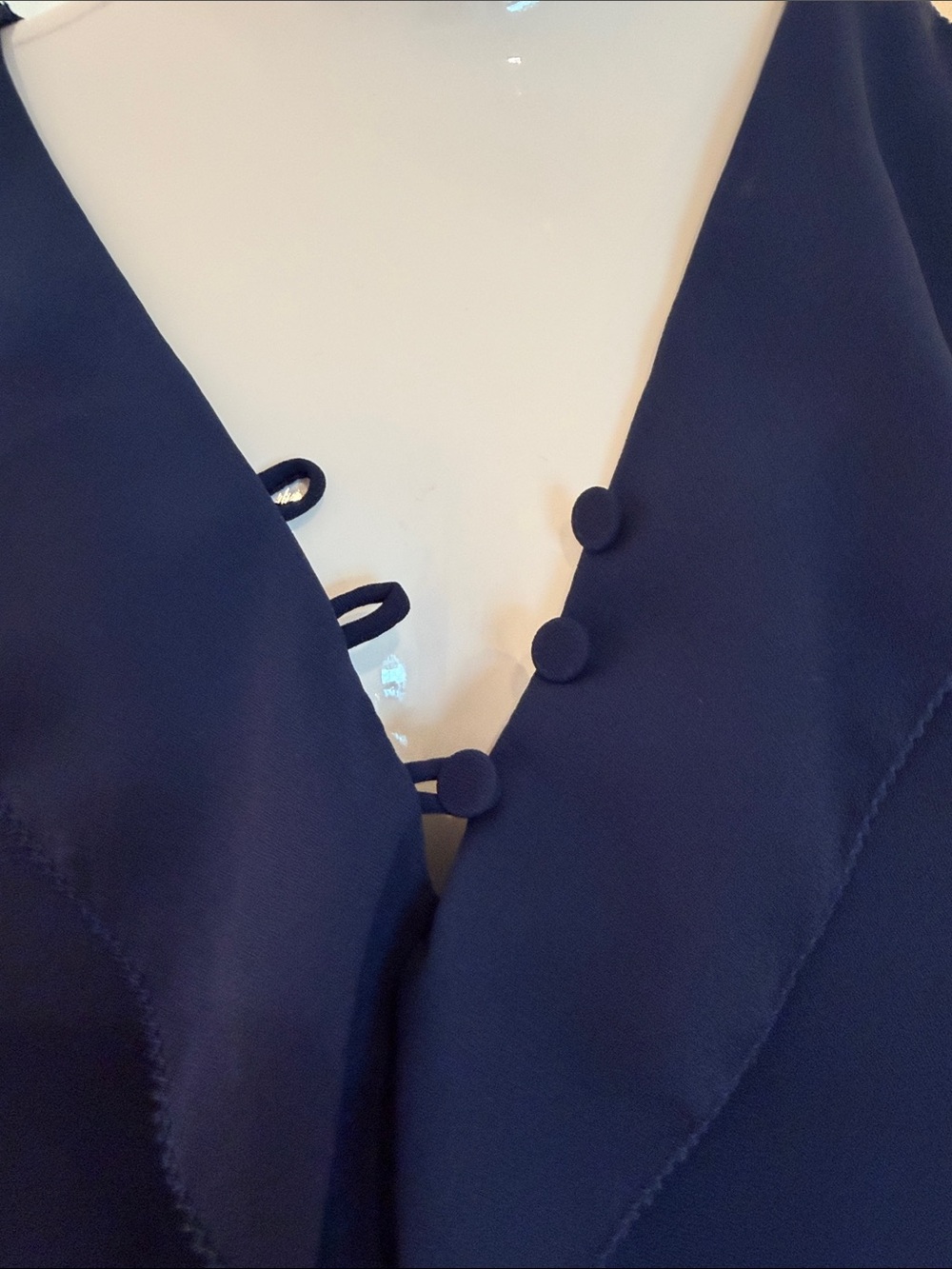 Colleen Lopez Navy Ruffle Front Blouse - Picture 2 of 12